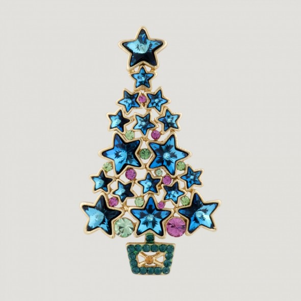 Butler & Wilson BLUE CHRISTMAS STAR TREE BROOCH – xmas trees – costume jewellery – pretty brooches