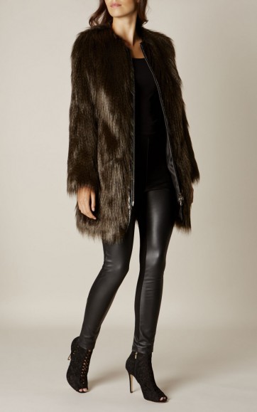 Karen Millen green faux fur coat ~ evening coats ~ occasion outerwear ~ winter fashion ~ fluffy style ~ chic style jackets