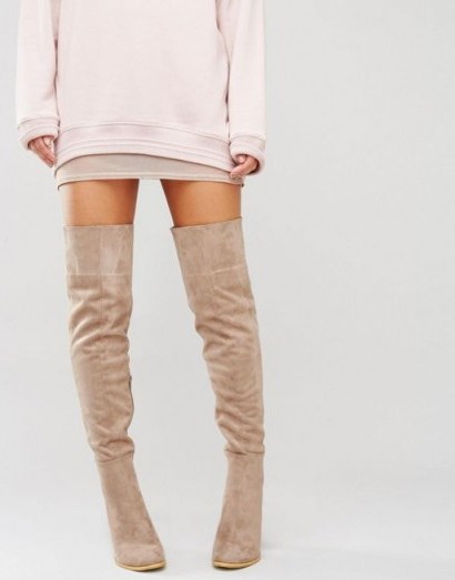 Daisy Street Taupe Heeled Over The Knee Boots. Winter footwear | high heels | on-trend fashion - flipped