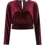 river island dark red velvet wrap crop top. On-trend tops | cropped fashion
