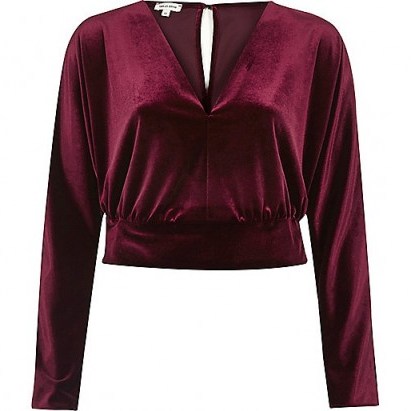 river island dark red velvet wrap crop top. On-trend tops | cropped fashion - flipped
