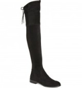 DOLCE VITA Neely Over the Knee Boot in black stretch suede. Flat heel boots | winter flats | on-trend footwear | winter fashion