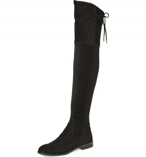 DOLCE VITA Neely Over the Knee Boot in black stretch suede. Flat heel boots | winter flats | on-trend footwear | winter fashion - flipped