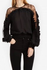 ELIE SAAB Ruffled Black Silk Blouse ~ lace blouses ~ feminine chic ~ designer tops ~ ruffles