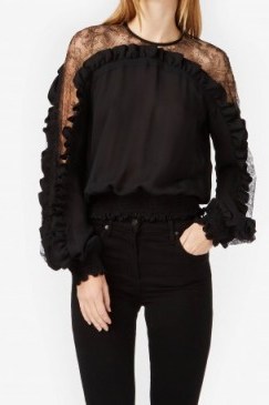 ELIE SAAB Ruffled Black Silk Blouse ~ lace blouses ~ feminine chic ~ designer tops ~ ruffles - flipped