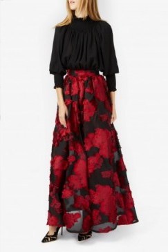 ELIE SAAB Fille-Coupe Red and Black Maxi Skirt ~ long luxe skirts ~ occasion fashion ~ designer clothing - flipped