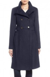 ELIZA J Wool Blend Long Military Coat navy. Stylish winter coats | smart outerwear