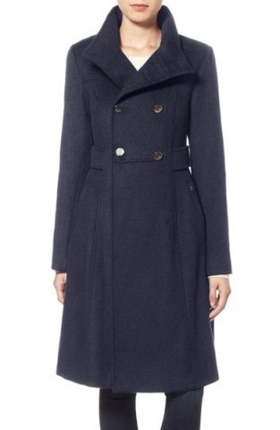 ELIZA J Wool Blend Long Military Coat navy. Stylish winter coats | smart outerwear - flipped