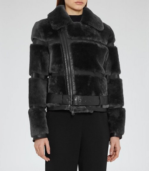 REISS ELLIE leather and shearling jacket ~ winter fur jackets ~ warm fluffy and snugly ~ stylish outerwear - flipped
