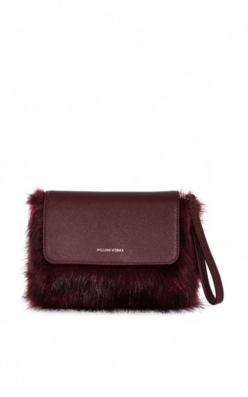 Karen Millen faux fur and leather clutch ~ red fluffy bags ~ small chic handbags ~ stylish accessories ~ day or night style - flipped