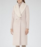 REISS FRANCHESCA faux fur detail coat in cloud ~ pale winter coats ~ neutral colour outerwear ~ chic and stylish fashion