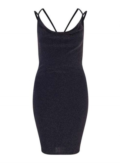 Miss Selfridge Glitter Cowl Neck Dress ~ evening dresses ~ sparkling party fashion ~ Christmas parties ~ glittering ~ shimmering ~ going out bodycon ~ strappy back