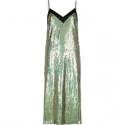 river island green sequin midi slip dress – shimmering slip dresses – glitzy fashion – sequins ~ glamour – strappy - flipped