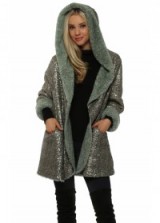MADE IN ITALY Green Fully Sequinned Hooded Coat. Glamorous coats | sequined outerwear | embellished jackets | autumn/winter fashion | glam | sequins