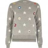 river island grey embellished star jumper. Bead and sequin embellishments | crew neck jumpers | fashionable knitwear | winter fashion