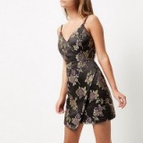river island grey floral embroidered wrap slip dress ~ mini dresses ~ evening fashion ~ going out ~ cami style ~ strappy