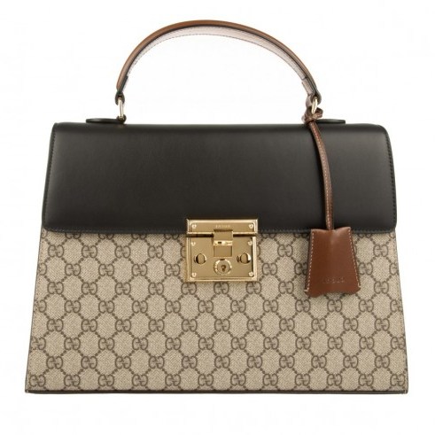 GUCCI GG Supreme Canvas Padlock Tote Beige/Ebony – designer handbags – luxury shoulder bags - flipped