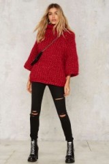 Heavy Knitter Chunky Red Sweater. Oversized sweaters | on-trend knitwear | knitted fashion | winter jumpers | turtleneck | high neck