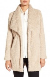 KENNETH COLE NEW YORK faux fur walking coat in ivory. Fluffy coats | shaggy jackets | designer winter fashion | neutrals | neutral colours