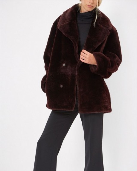 Jaeger Laboratory Shearling Coat in bordeaux ~ warm winter coats - flipped