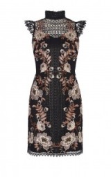 Karen Millen lace embroidered dress ~ occasion wear ~ party dresses ~ evening fashion ~ black lace ~ feminine high neck dresses ~ floral embroidery