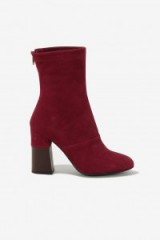 Lavish Alice Berry Suede Leather Contrast High Ankle Sock Boots. Dark red block heel boots | on-trend heeled footwear | autumn/winter colours | trending fashion and accessories