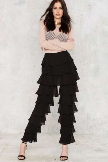 Lavish Alice Ruffle Round the Edges Tiered Pants in black. Ruffled fashion | layered trousers | feminine style