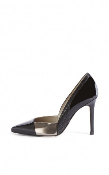 Karen Millen leather and metallic heels ~ high heeled pumps ~ black court shoes ~ evening courts ~ occasion footwear ~ party style - flipped
