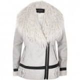River Island Light grey Mongolian faux fur aviator coat – shaggy coats – fluffy collared jackets – winter outerwear – stylish fashion