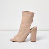 River Island Light pink peeptoe block heel shoe boots – open heel booties – on-trend ankle boots – fashionable footwear – luxe style fashion