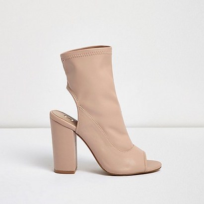 River Island Light pink peeptoe block heel shoe boots – open heel booties – on-trend ankle boots – fashionable footwear – luxe style fashion - flipped