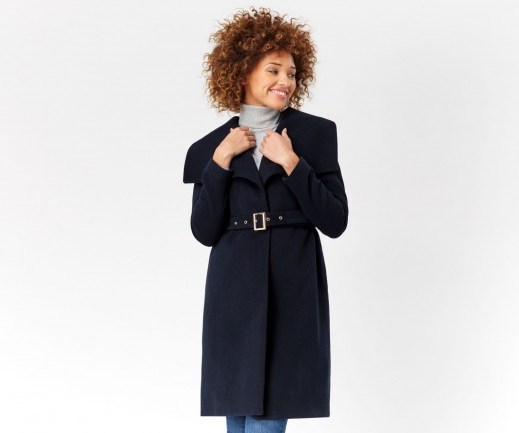 oasis luxe belted coat navy ~ dark blue coats ~ winter fashion - flipped