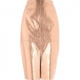 river island metallic pink pencil skirt ~ front slit skirts ~ high waisted ~ glamorous fashion