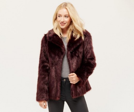 oasis molly faux fur coat burgundy ~ dark red coats ~ winter jackets ~ glam outerwear - flipped