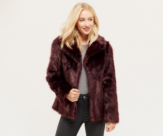 oasis molly faux fur coat burgundy ~ dark red coats ~ winter jackets ~ glam outerwear