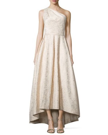 Monique Lhuillier One-Shoulder Metallic Ball Gown ~ ivory metallics ~ luxe event dresses ~ occasion gowns - flipped