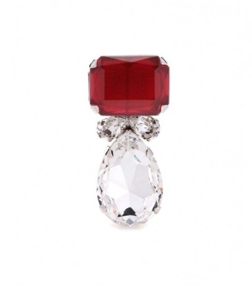 CAROLINA HERRERA red & clear crystal-embellished brooch – designer fashion jewellery – costume brooches – crystals – statement accessories - flipped