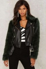 Nasty Gal Collection Playing With Fur Moto Jacket in black. Faux fur jackets | Biker | vegan leather outerwear | winter fashion | on-trend