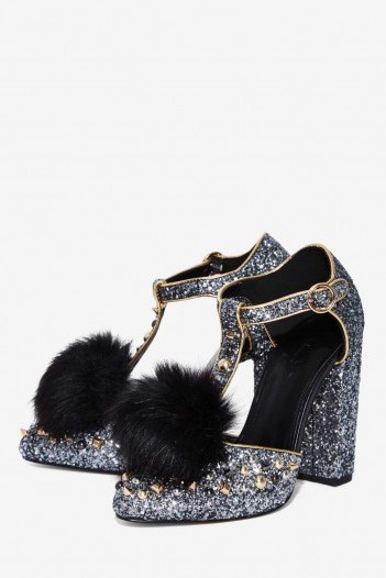 Nasty Gal Evelyn Glitter Heel ~ party shoes ~ t bar high heels ~ block heel ~ glittering ~ evening accessories - flipped