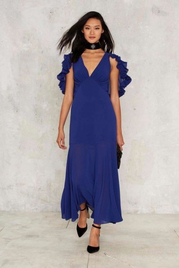 Nasty Gal The Last Pleat of My Heart Ruffle Dress in blue – red carpet style dresses – ruffles – ruffled fashion – long gowns - flipped