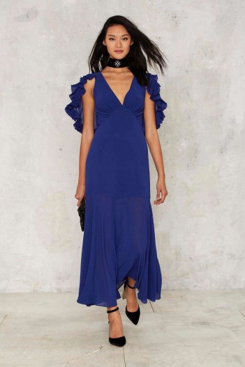 Nasty Gal The Last Pleat of My Heart Ruffle Dress in blue – red carpet style dresses – ruffles – ruffled fashion – long gowns