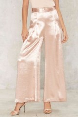 New York’s in Love Satin Trousers in Pink. Wide leg pants | slinky silky fabric | evening fashion | going out glamour