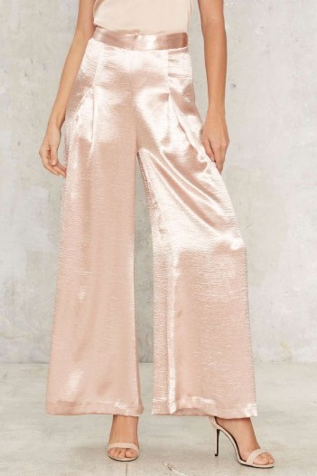 New York’s in Love Satin Trousers in Pink. Wide leg pants | slinky silky fabric | evening fashion | going out glamour - flipped
