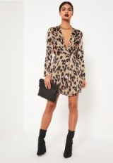 Missguided nude leopard wrap front shift dress – animal prints – glamorous evening fashion – going out glamour – party dresses – xmas parties