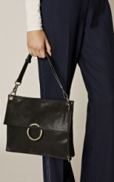 Karen Millen O ring shoulder bag ~ 70s style chic handbags ~ bags of style ~ 1970s vibe ~ stylish accessories ~ black leather handbag