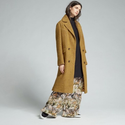 Warehouse Oversized Boucle Coat in mustard. Long winter coats | smart outerwear - flipped
