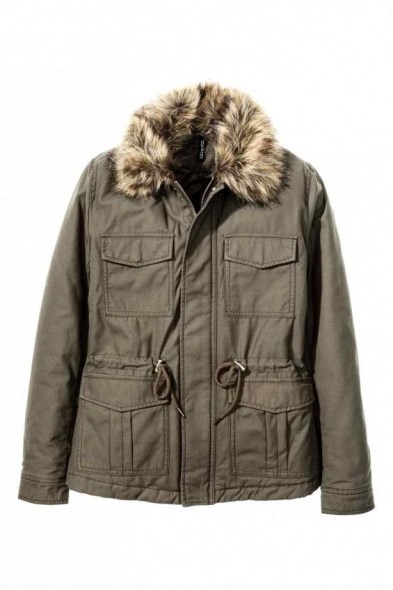 H&M Parka dark khaki green ~ winter jackets ~ coats with faux fur collars - flipped