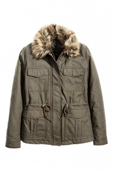 H&M Parka dark khaki green ~ winter jackets ~ coats with faux fur collars