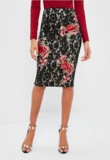 peace + love black lace rose pencil skirt ~ occasion fashion ~ dressy skirts ~ going out fashion ~ floral
