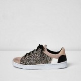 river island pink glitter panel trainers. Feminine style sneakers | casual flats | lace up flat shoes